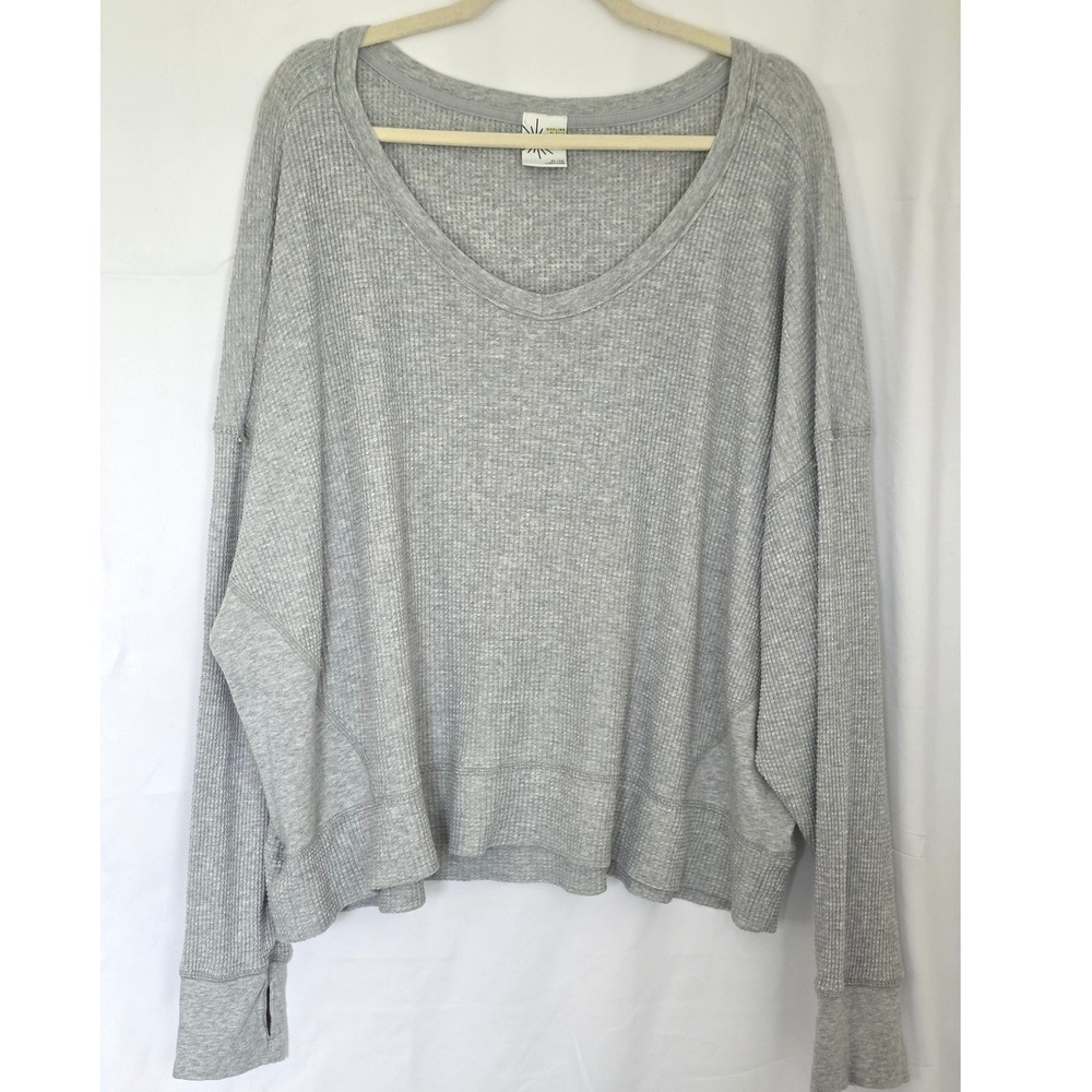 OFFLINE by Aerie Wow Waffle Knit Oversized Top XL Long Sleeves Thumbholes Gray - Picture 2 of 14